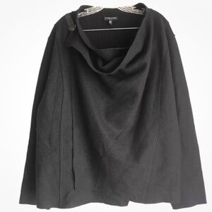 Eileen Fisher Women's 100% Wool Sweater Plus 2X Black Wrap Leather Trim EUC